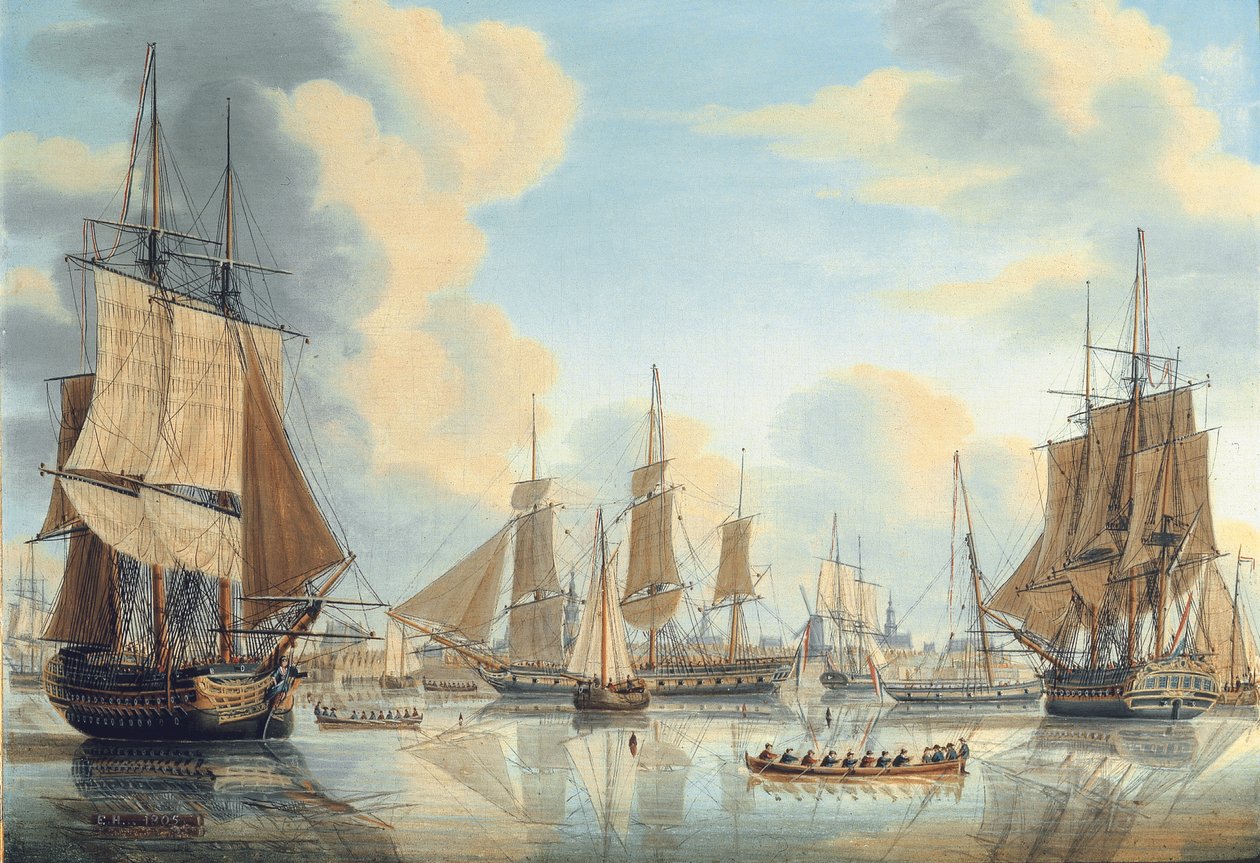 A Bataviai flotta Carel Hendrik Verhuell admirális vezetésével Flushingban alkotó: Engel Hoogerheyden