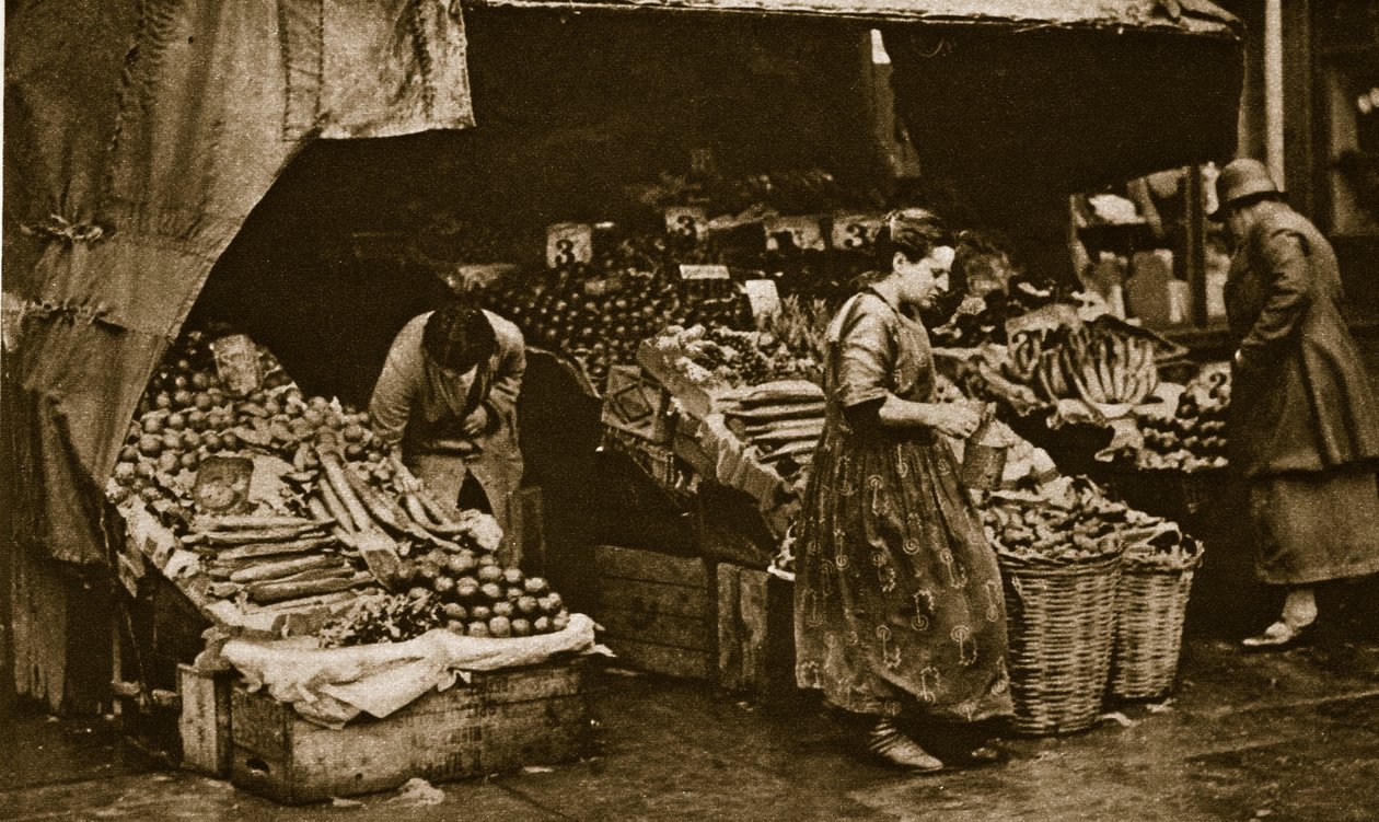 Egy zöldséges a Kereskedelmi úton, London East End (szépia fotó) alkotó: English Photographer