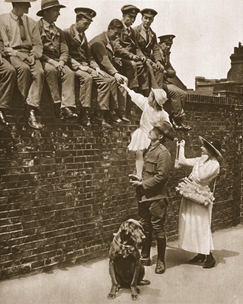 Egy magas ausztrál segít eladni rózsákat sebesült katonáknak: Rózsanapi incidens, a The Illustrated War Newsból, 1916. június 21. (szépia fotó) alkotó: English Photographer