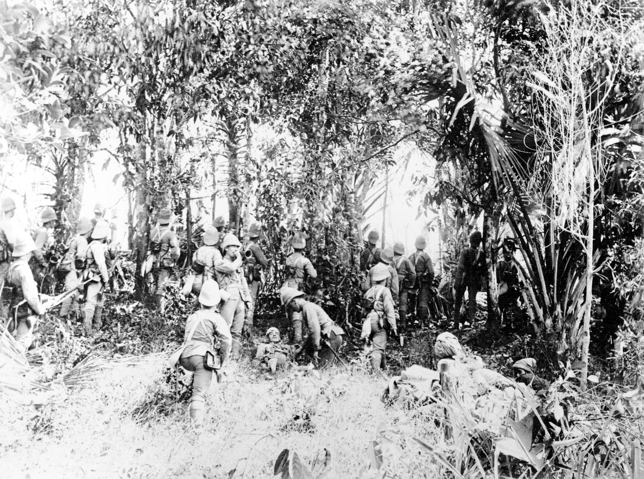 A 2. Devon Regt támadása a burmai Kyaing-Kwintaung Stockade ellen a Wuntho Sawbwa kampány során, 1891 alkotó: English Photographer
