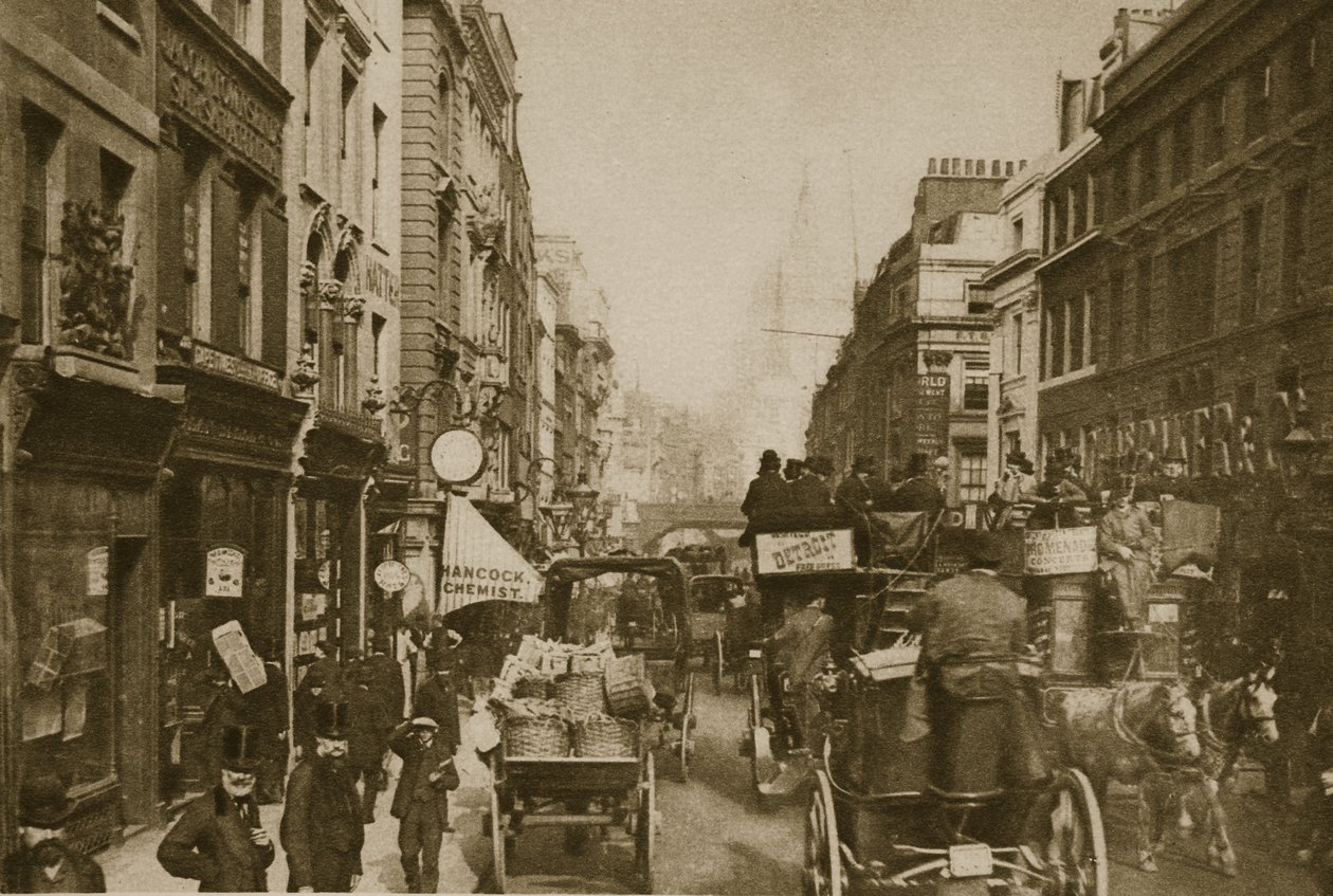 Fleet Street 1880-ban (szépia fotó) alkotó: English Photographer
