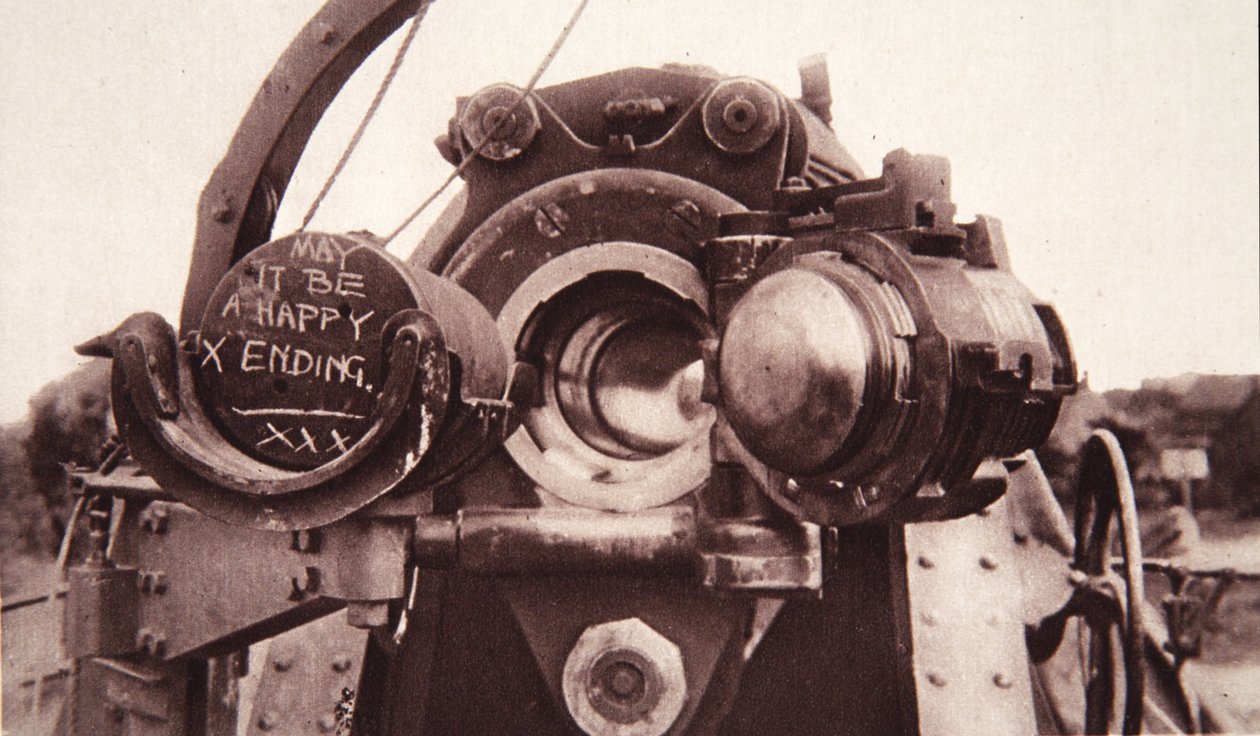 Az egyik Strafing-ütegben: Üzenet Fritznek, a The Illustrated War Newsból, 1916. július 5. (szépia fotó) alkotó: English Photographer