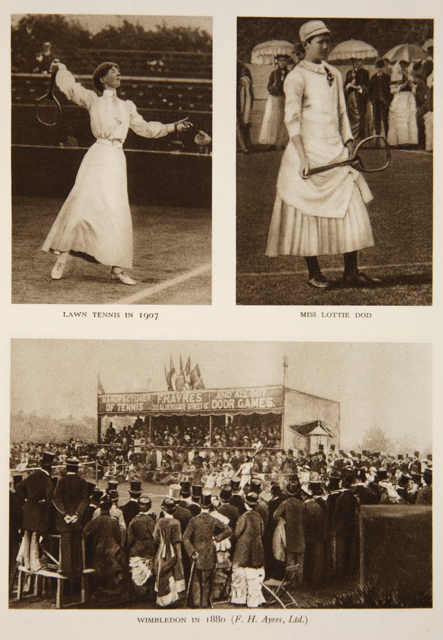 Lawn Tennis 1907, Miss Lottie Dod és Wimbledon 1880-ban, a The Timesból (fotónyomat) (lásd még: 206604) alkotó: English Photographer