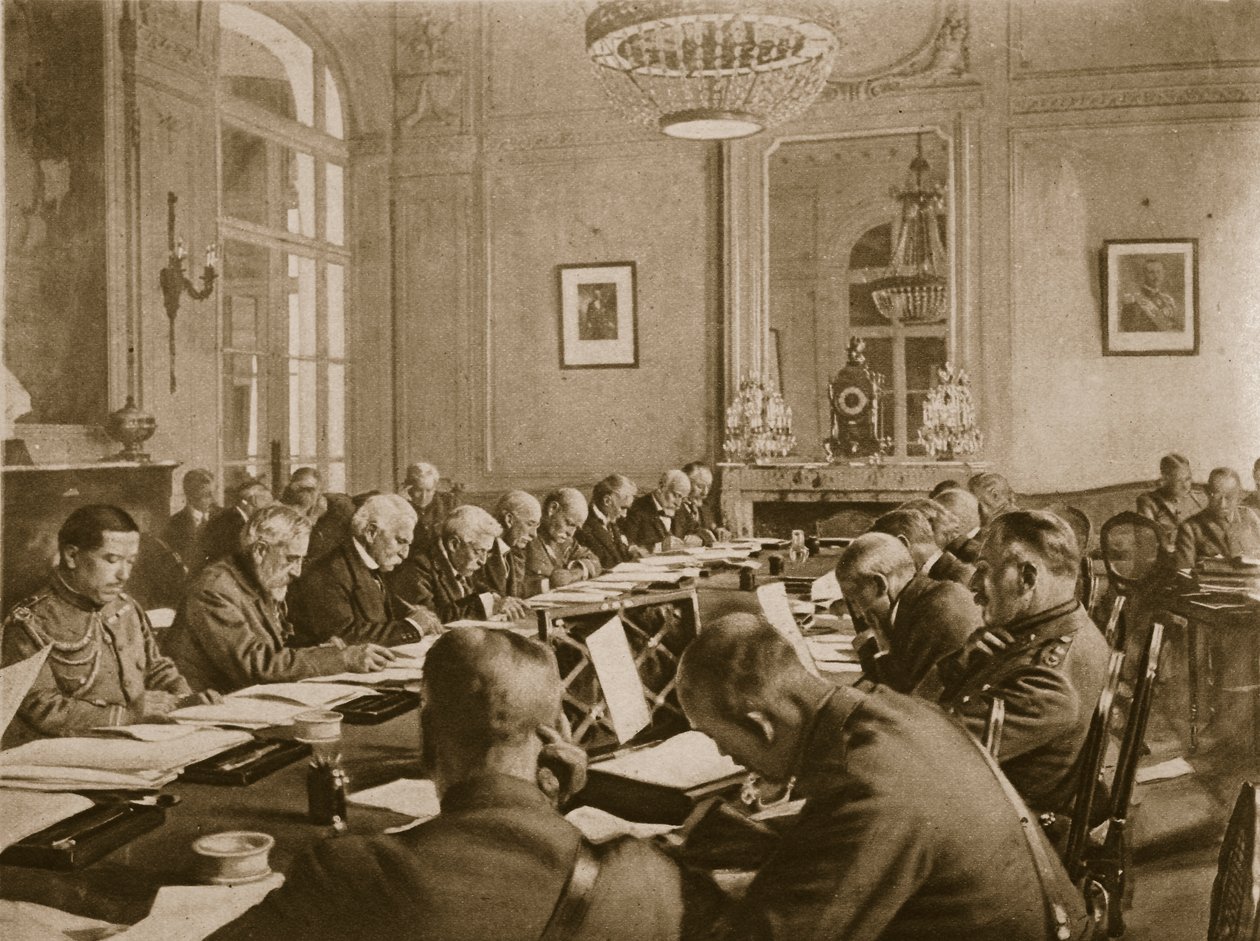 A végéhez közeledik: a versailles-i szövetségesek közötti konferencia ülései a fegyverszünet feltételeinek rendezésére, 1914–1919 alkotó: English Photographer