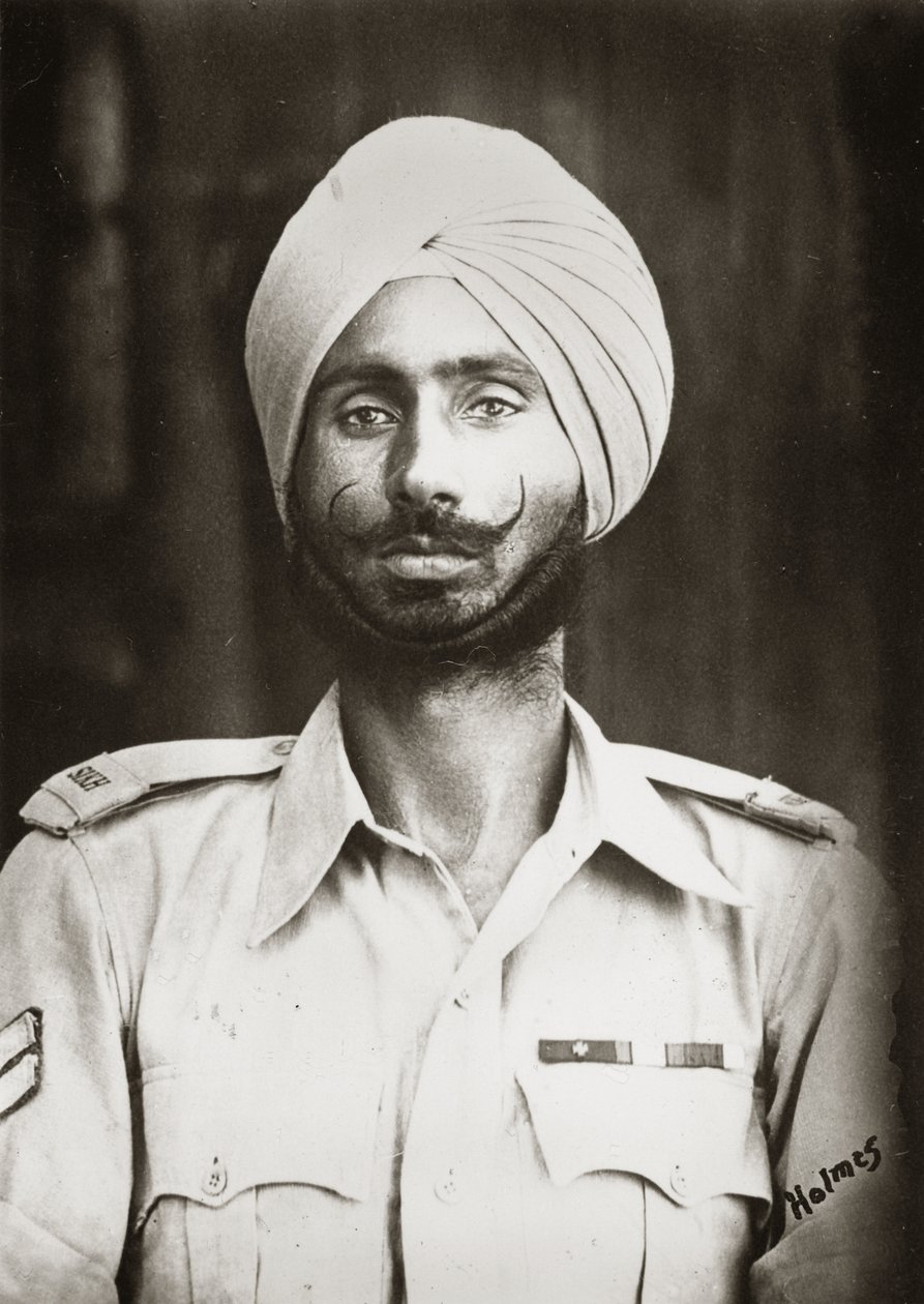 Fo Nac Nand Singh portré, 1. zászlóalj, 11. szikh ezred, Burma, 1944 alkotó: English Photographer