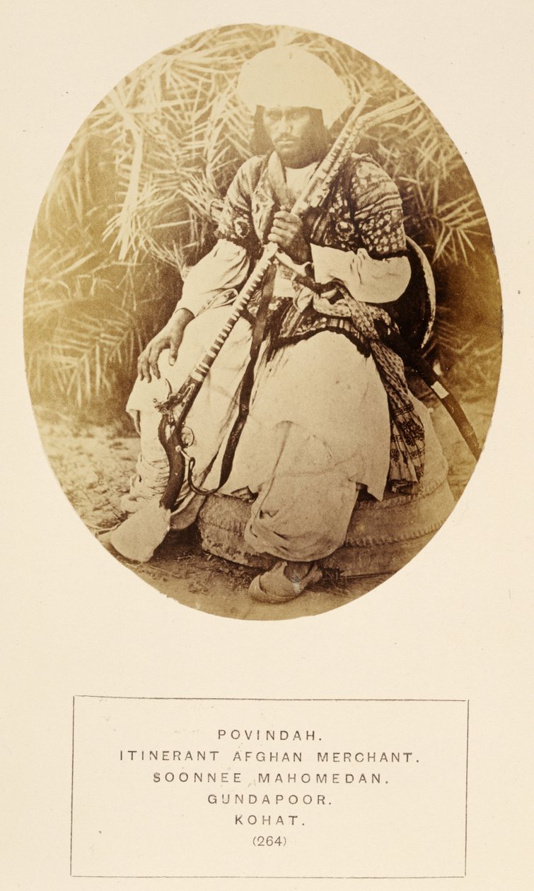 Povindah, Vándorló afgán kereskedő, Soonnee Mahomedan Gundapoorban, Kohatban, az India népe, J. Forbes Watson, megjelent 1868 (albumnyomat) alkotó: English Photographer