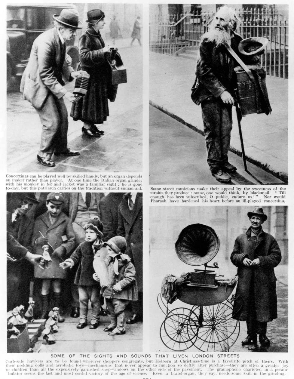 Néhány látnivaló, amelyek megelevenítik a londoni utcákat, illusztrációk Almey St.John Adcock „Csodálatos London” című művéből, 1935 alkotó: English Photographer