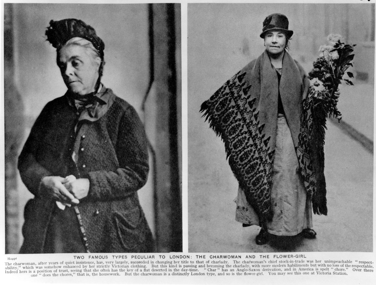 The Charwoman és A Flower-Girl, illusztrációk Almey St.John Adcock „Csodálatos London” című művéből, 1935 alkotó: English Photographer