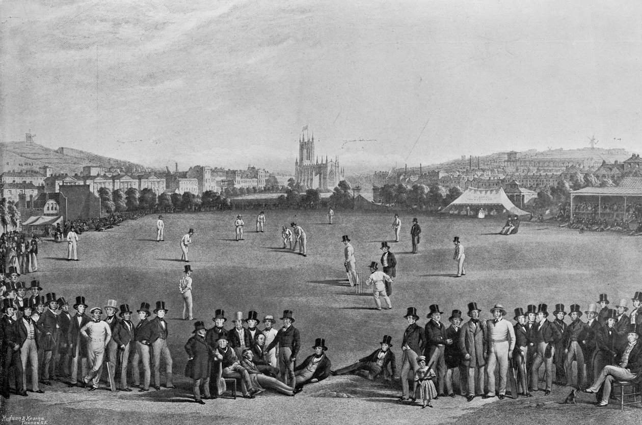 A Sussex és Kent közötti krikettmérkőzés Brightonban, egy eredetileg 1849-ben megjelent nyomtatványból, a Famous Cricketers and Cricket Grounds-ból, Hudson és Kearns, 1895 alkotó: English Photographer