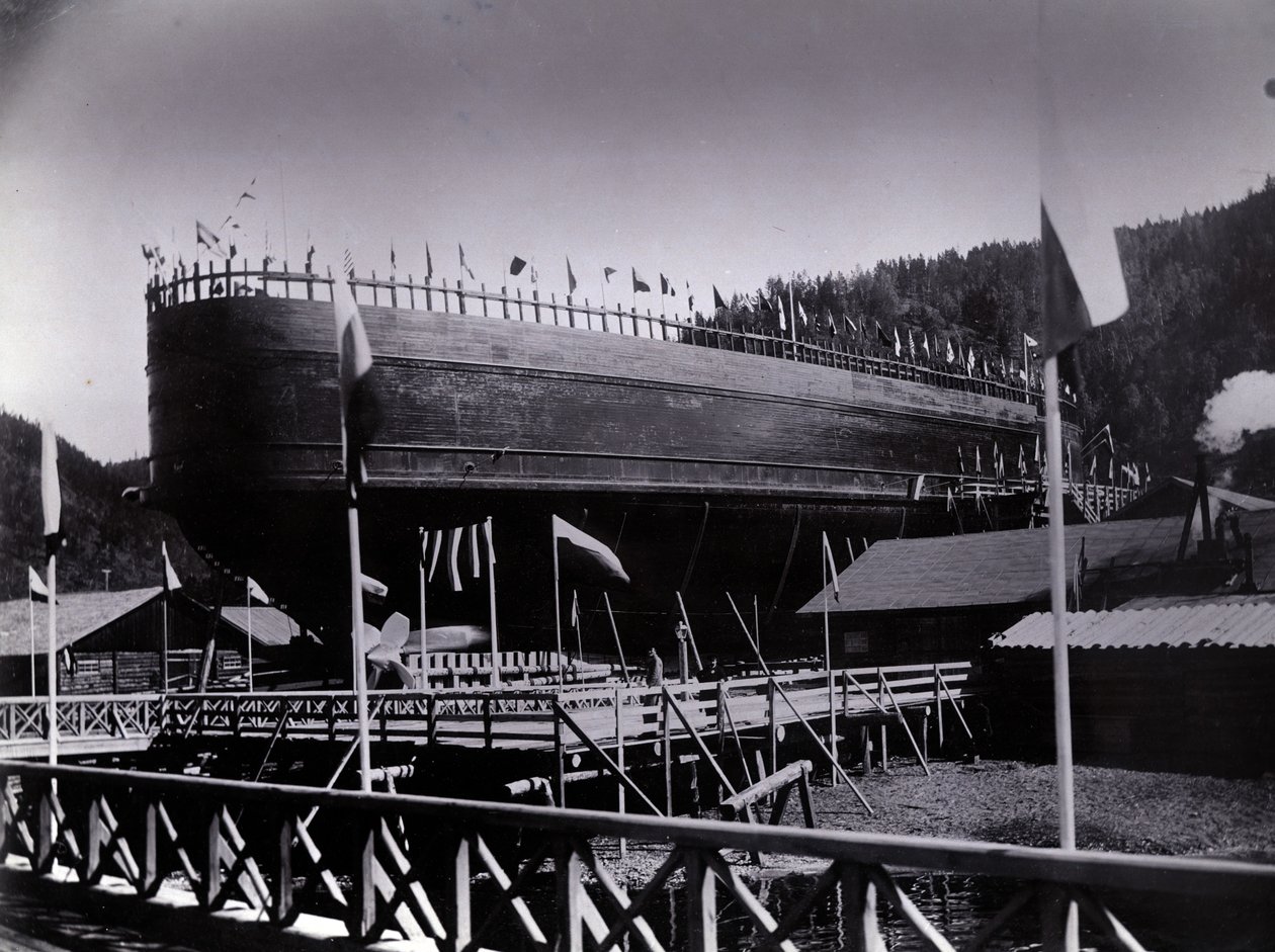 számú udvar 647, Bajkál. A Bajkál jeget megtörő vonat kompgőzös bemutatása a Bajkál-tóba való kilövésre készen, 1896 alkotó: English Photographer