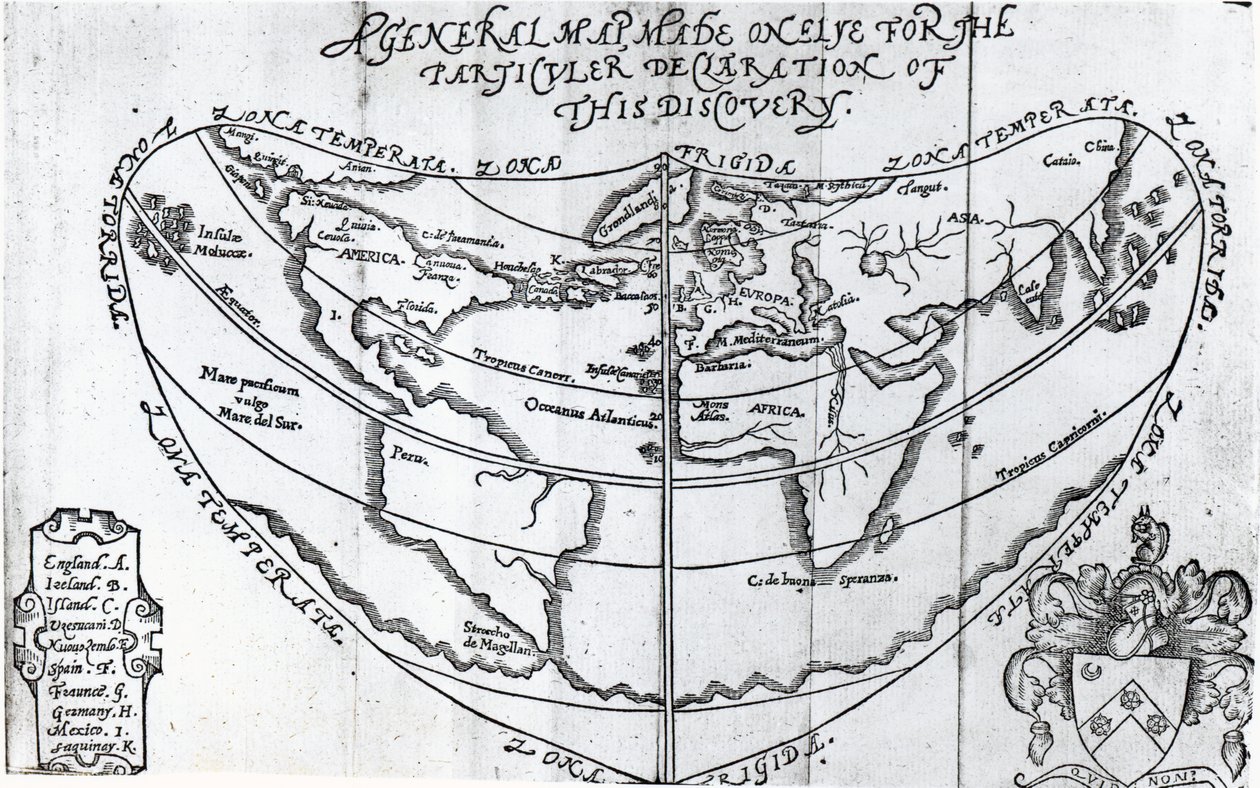 Általános térkép, Humphrey Gilbert (kb. 1539-83) "A Cataiába vezető új átjáró felfedezésének beszédéből" alkotó: English School
