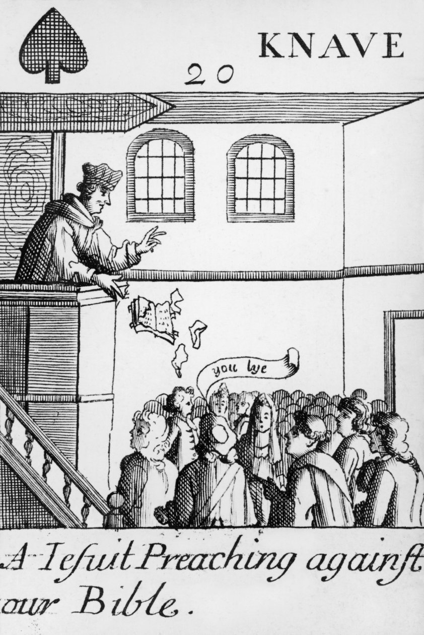 Egy jezsuita, aki a Bibliánk ellen prédikál, Pák Jack, egy játékkártyakészletből, 1679 alkotó: English School