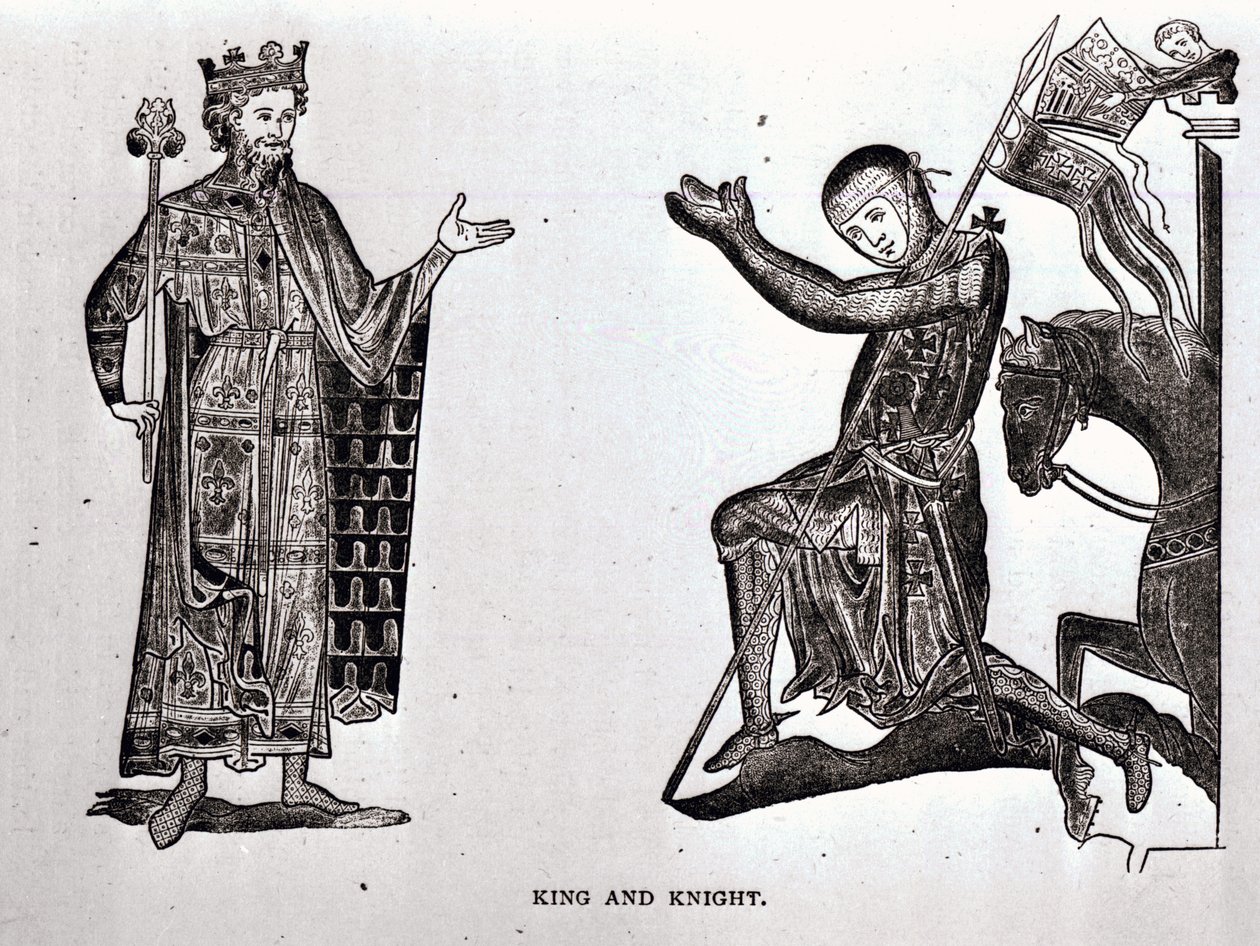 Egy király és egy lovag, illusztráció a „Keresztes hadjáratok: a jeruzsálemi latin királyság története” című művéből, T.A. Íjász, kocsma. London, 1894 alkotó: English School