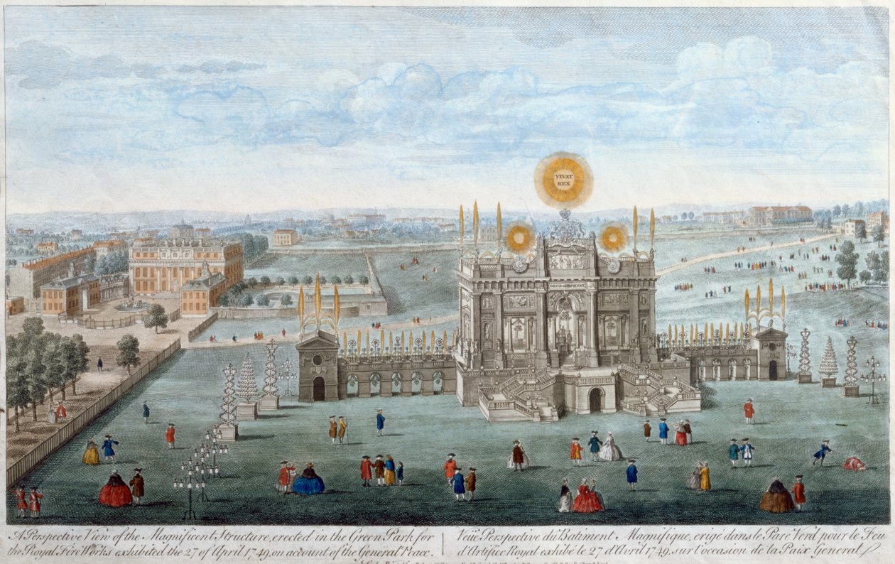 Perspektivikus nézet a Green Parkban a Royal Fireworks, pub számára emelt csodálatos építményről. Robert Wilkinson, 1749 alkotó: English School