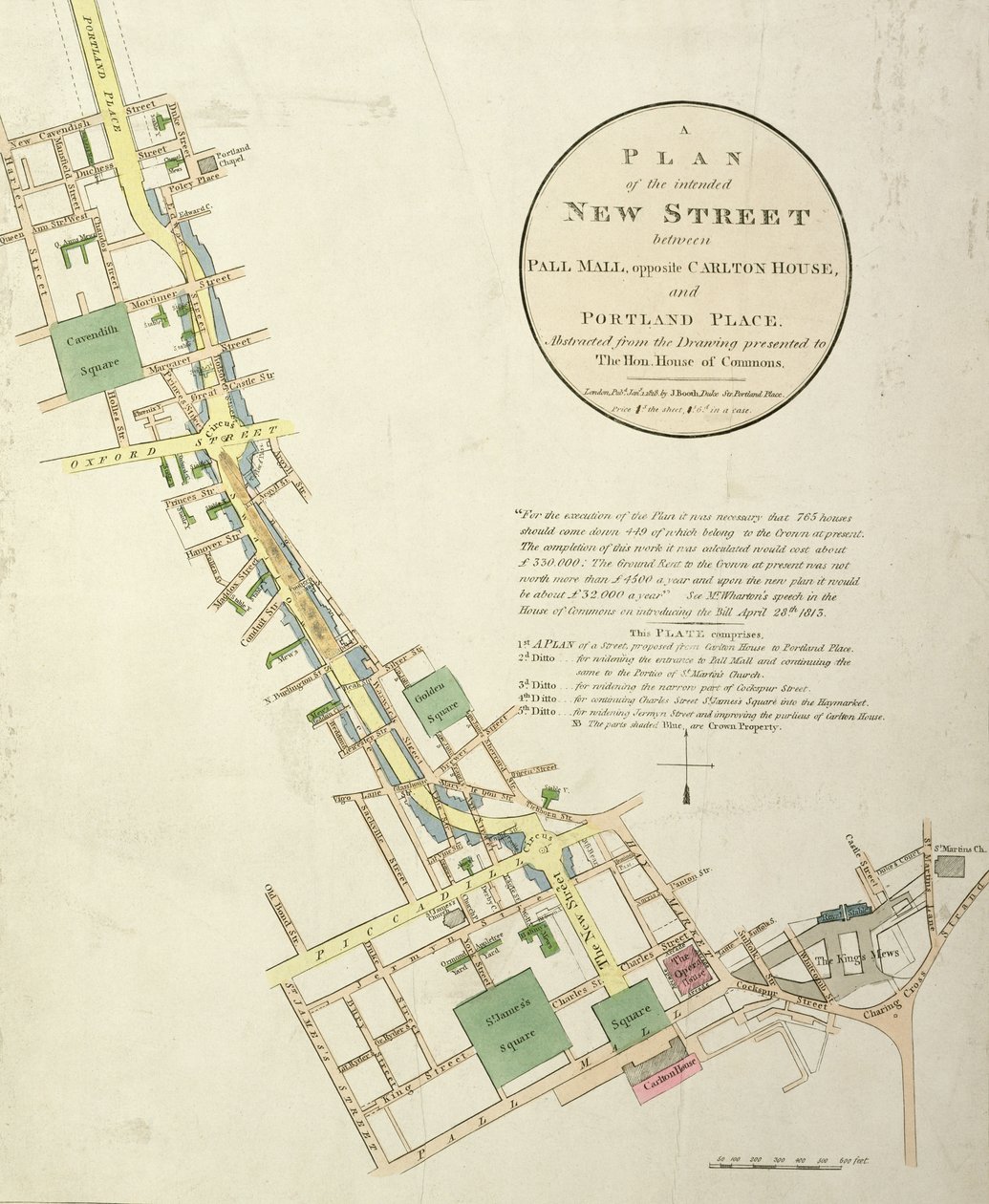 Az Intended New Street terve a Pall Mall bevásárlóközpont között, a Carlton House-szal szemben, és a Portland Place között, amelyet John Nash (1758-1835) pub tervezett. J. Booth, 1818 alkotó: English School