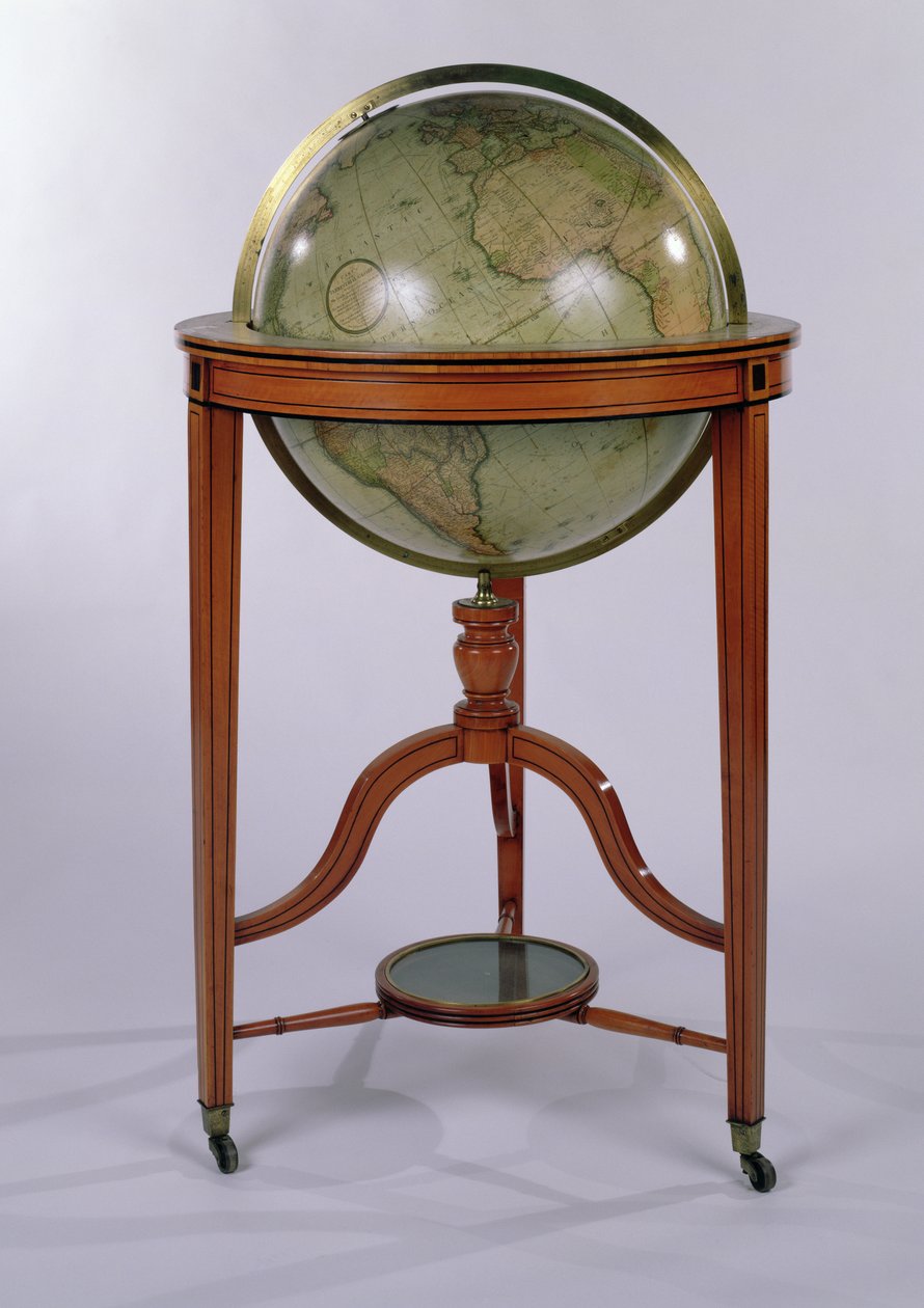 A Regency Terrestrial Library Globe mahagóni standon, 1806 alkotó: English School