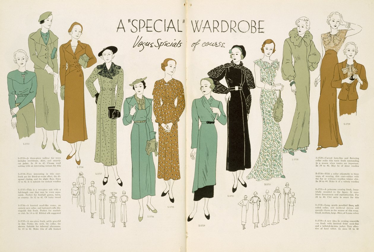 Különleges gardrób, a „Vogue Pattern Book”-ból, 1930 körül alkotó: English School