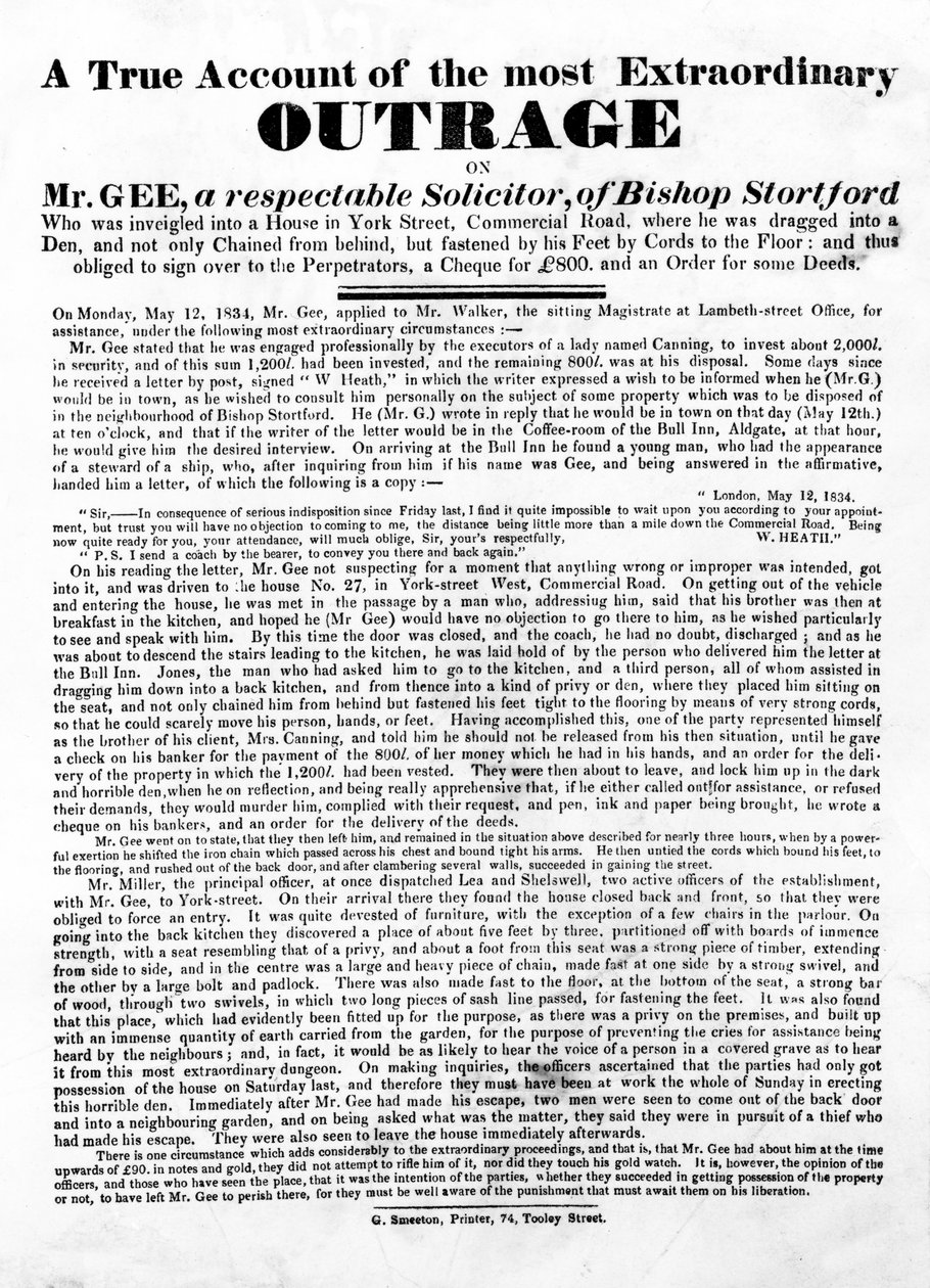 Igaz beszámoló Mr Gee legrendkívülibb felháborodásáról, 1834 (magasnyomás) alkotó: English School