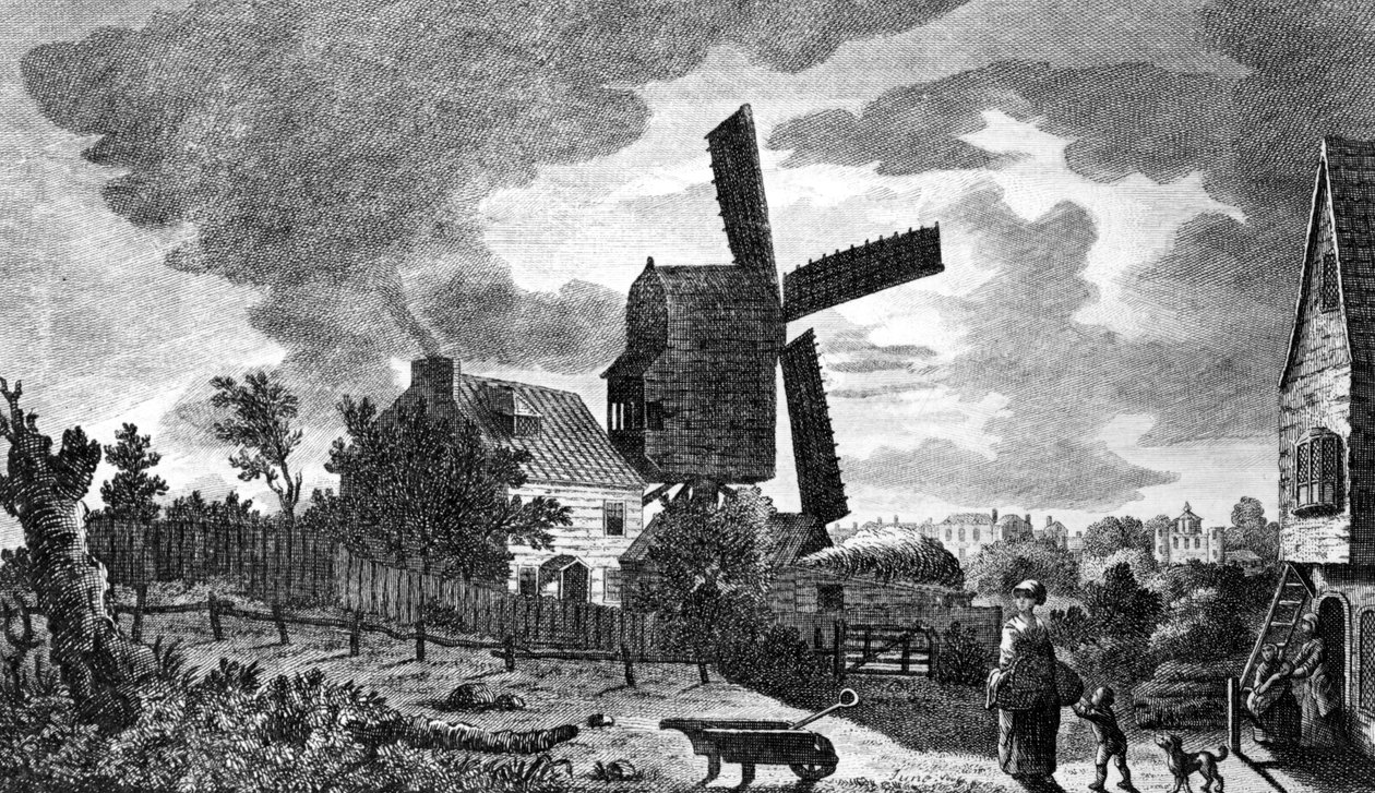 Kilátás egy malomra Blackheath közelében Kentben, holdfénynél, 1770 alkotó: English School