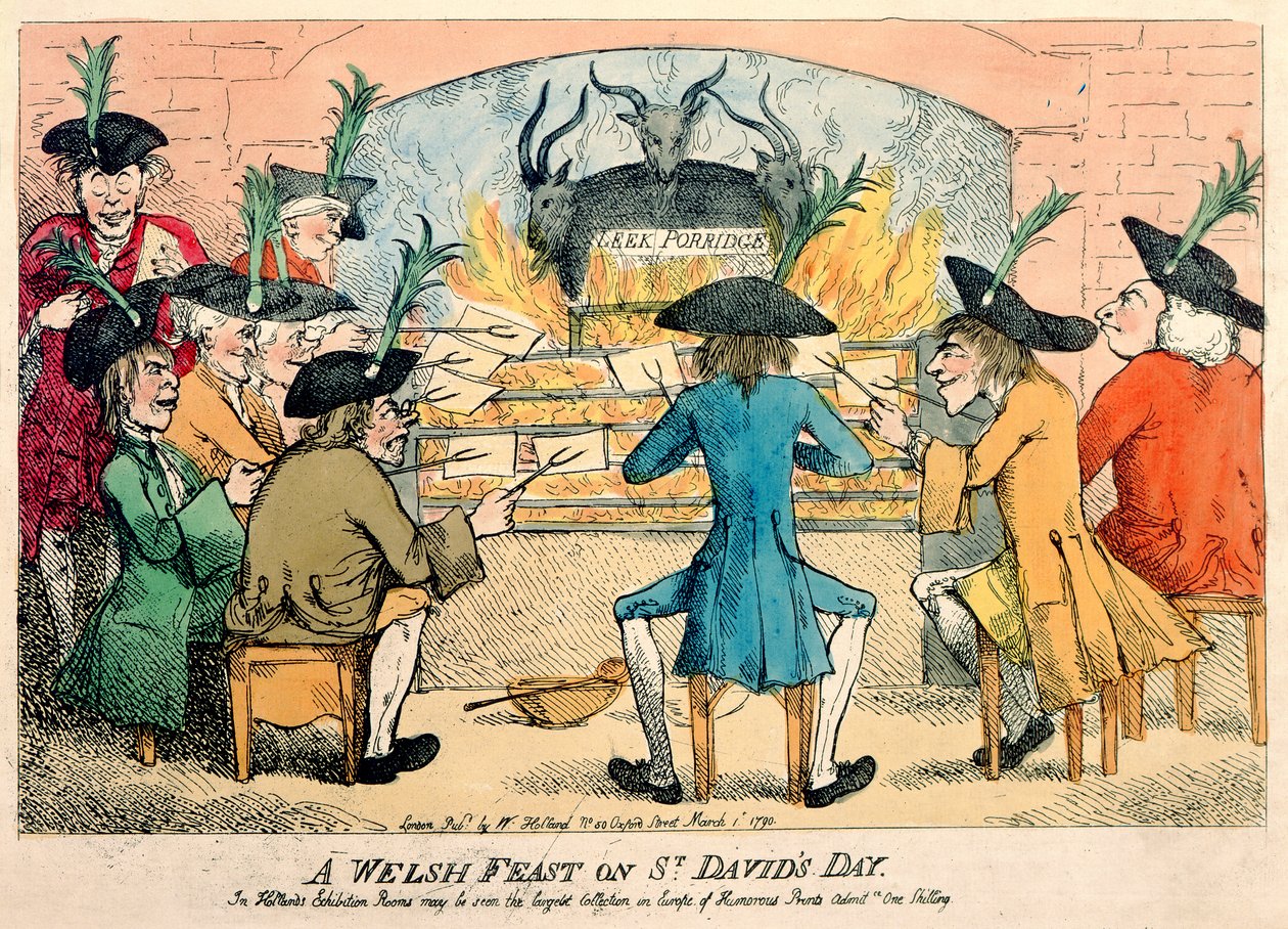 Walesi lakoma Szent Dávid napján, 1790 (színes rézkarc) alkotó: English School