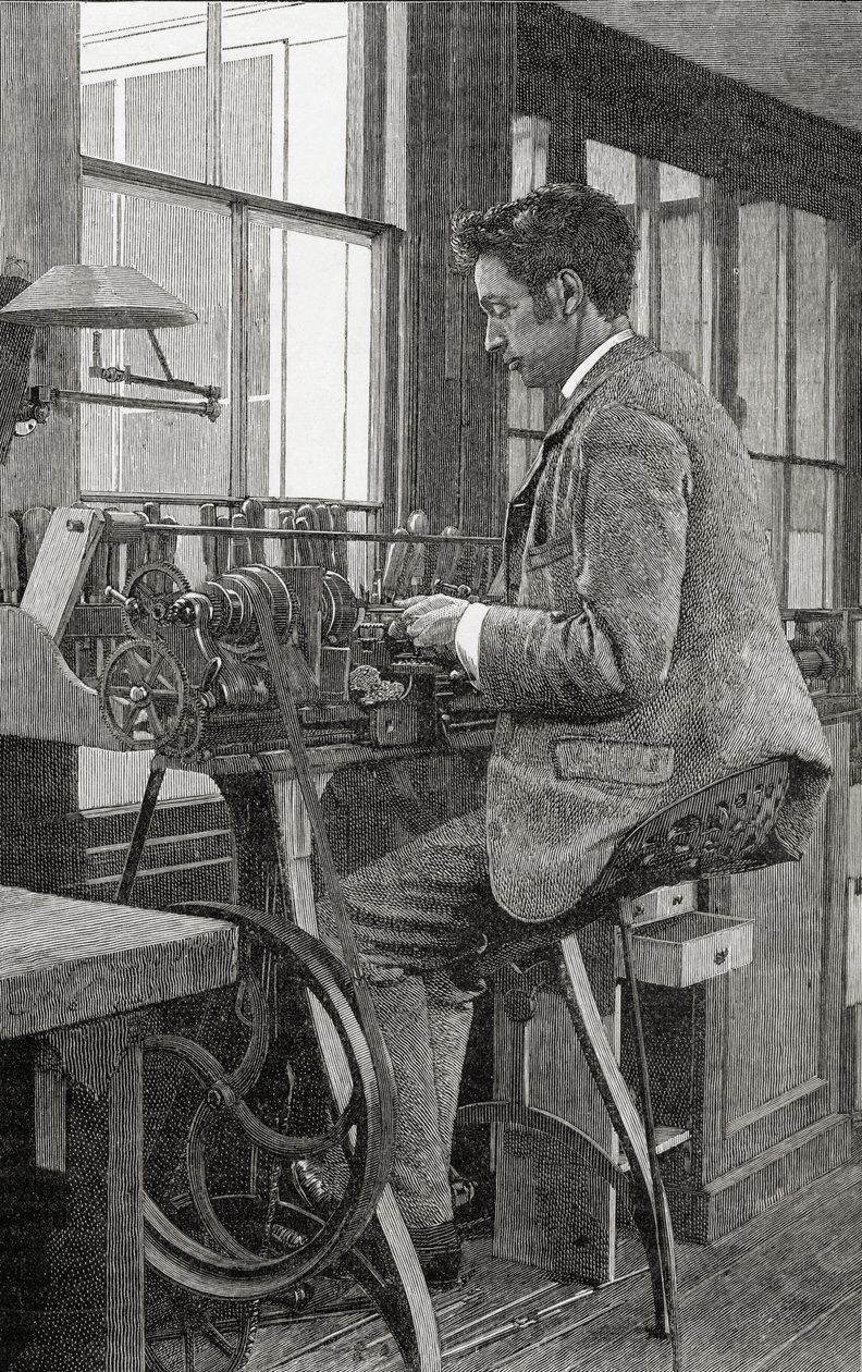 Egy modern esztergályos munka közben, a „The English Illustrated Magazine”-ból, 1891-92 alkotó: English School