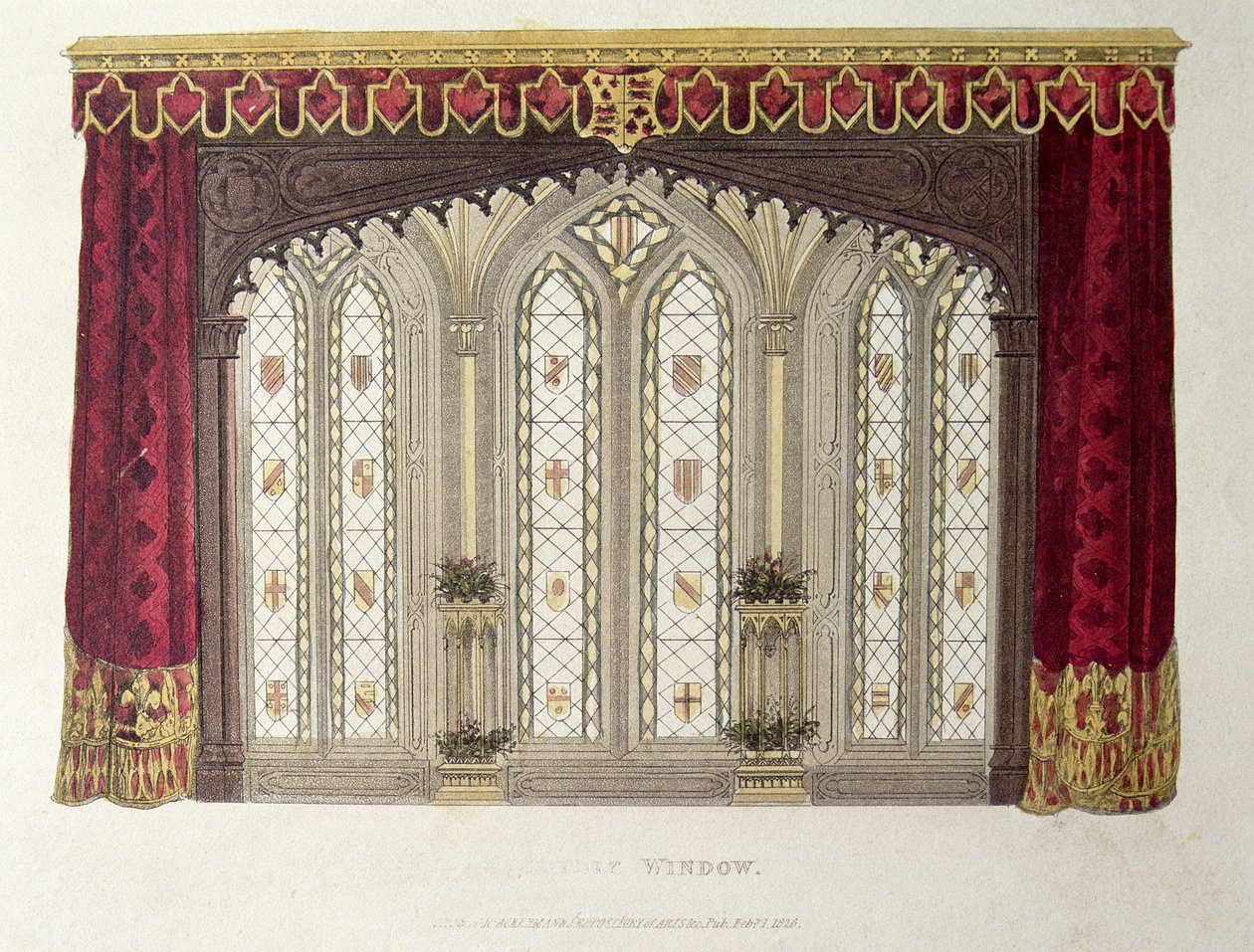 Folyamatos francia drapériás ablakfüggöny készlet, 33-as tábla az Ackermanns Repository of Arts-ból, 1811-ben alkotó: English School