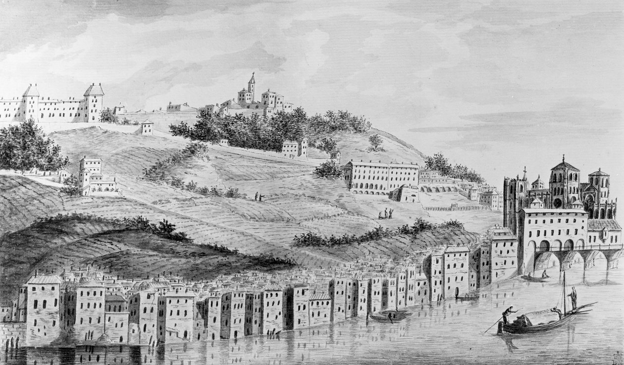 Kilátás Lyon város kikötőjére a Rhone felől, 1870 alkotó: English School