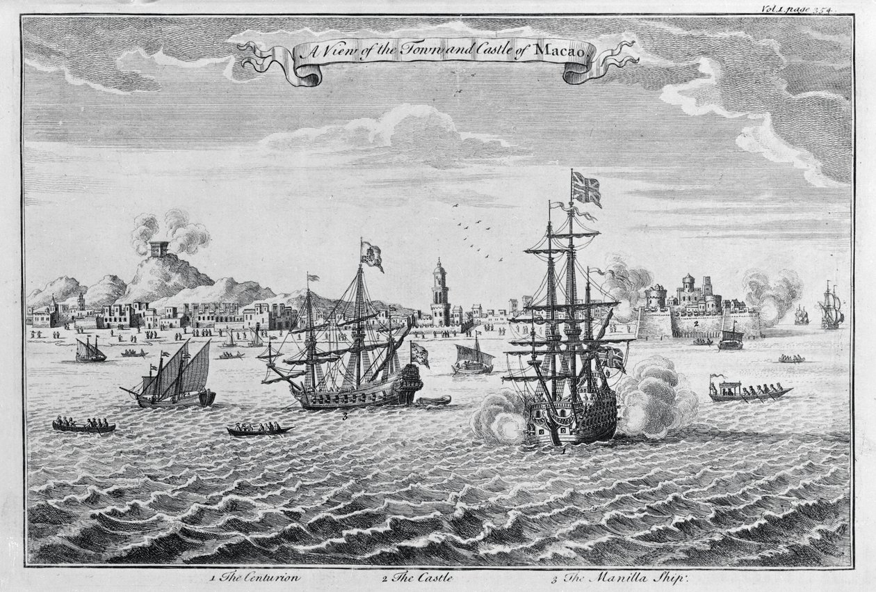 Makaó városának és várának látképe, 1708 körül alkotó: English School