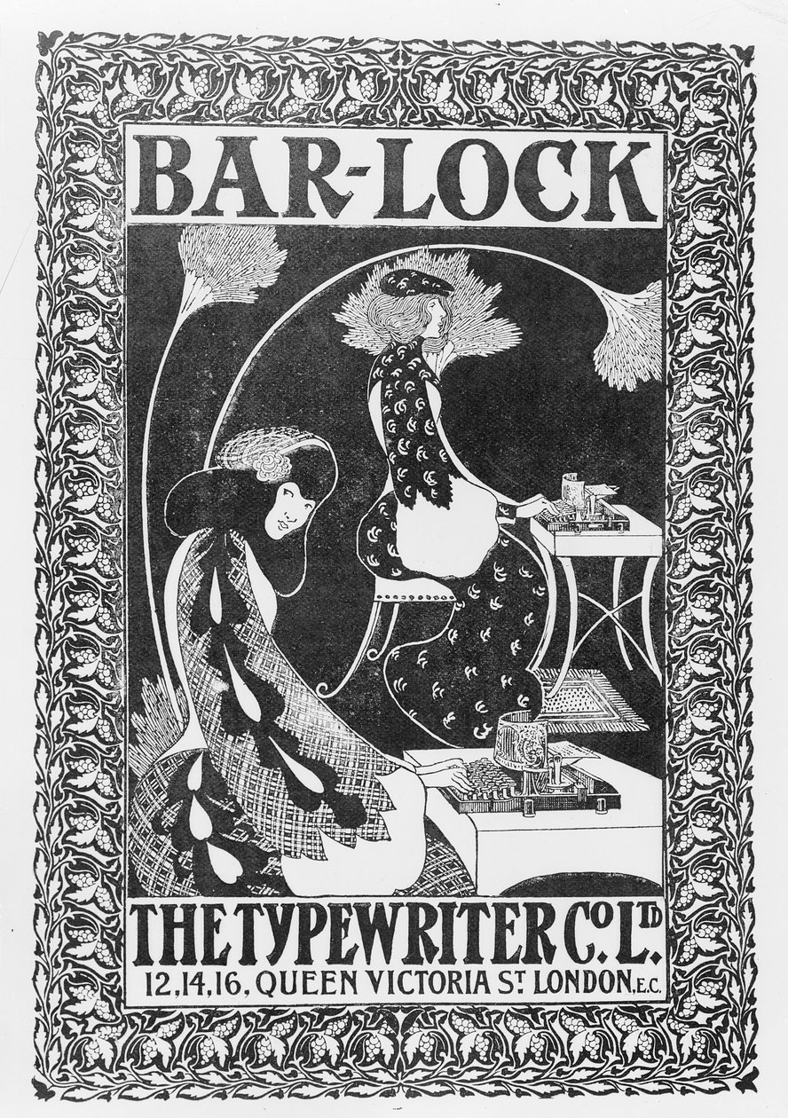 Bar-Lock írógépek hirdetése, 1895 körül alkotó: English School