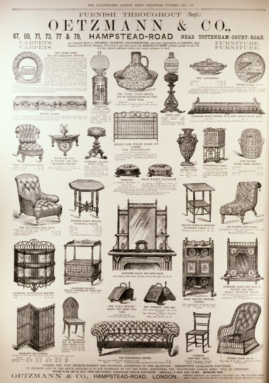Az Oetzmann und Co. hirdetése a „The Illustrated London News”-ból, 1881. december alkotó: English School