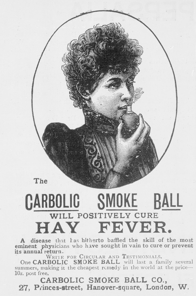 A szénanátha gyógymódja, a Carbolic Smoke Ball reklámja (nyomtatás) alkotó: English School
