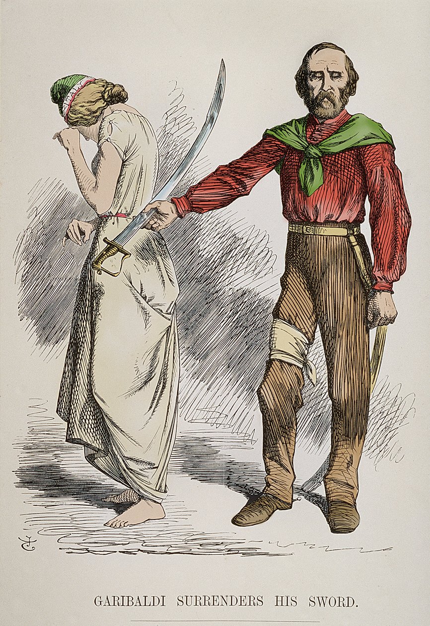 Garibaldi allegóriája, aki letette a kardját és elhagyta Rómát, 1849 alkotó: English School