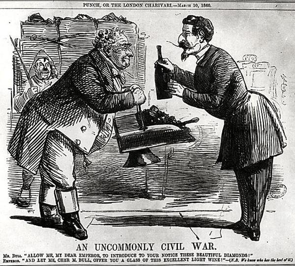 Egy szokatlan polgárháború, Punchból vagy a londoni Charivariból, 1860. március 10. alkotó: English School