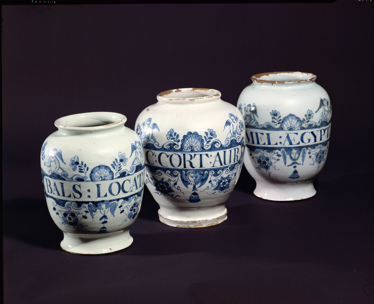 Gyógyszeres tégelyek, 1740 körül (kerámia) alkotó: English School