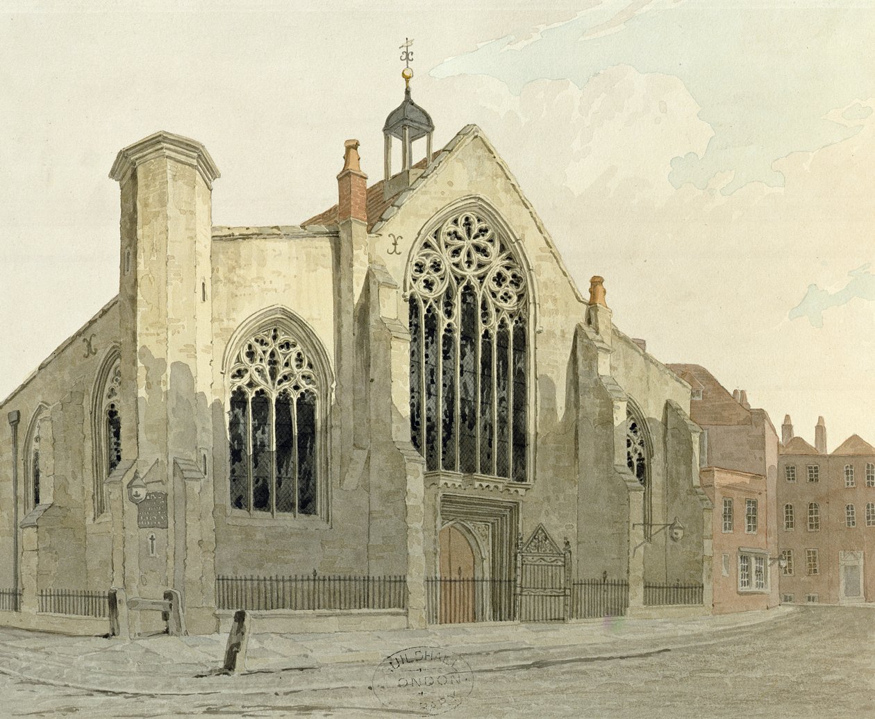 Austin Friars Church, Broad Street, északnyugat felől, 1780 körül (wc papíron) alkotó: English School