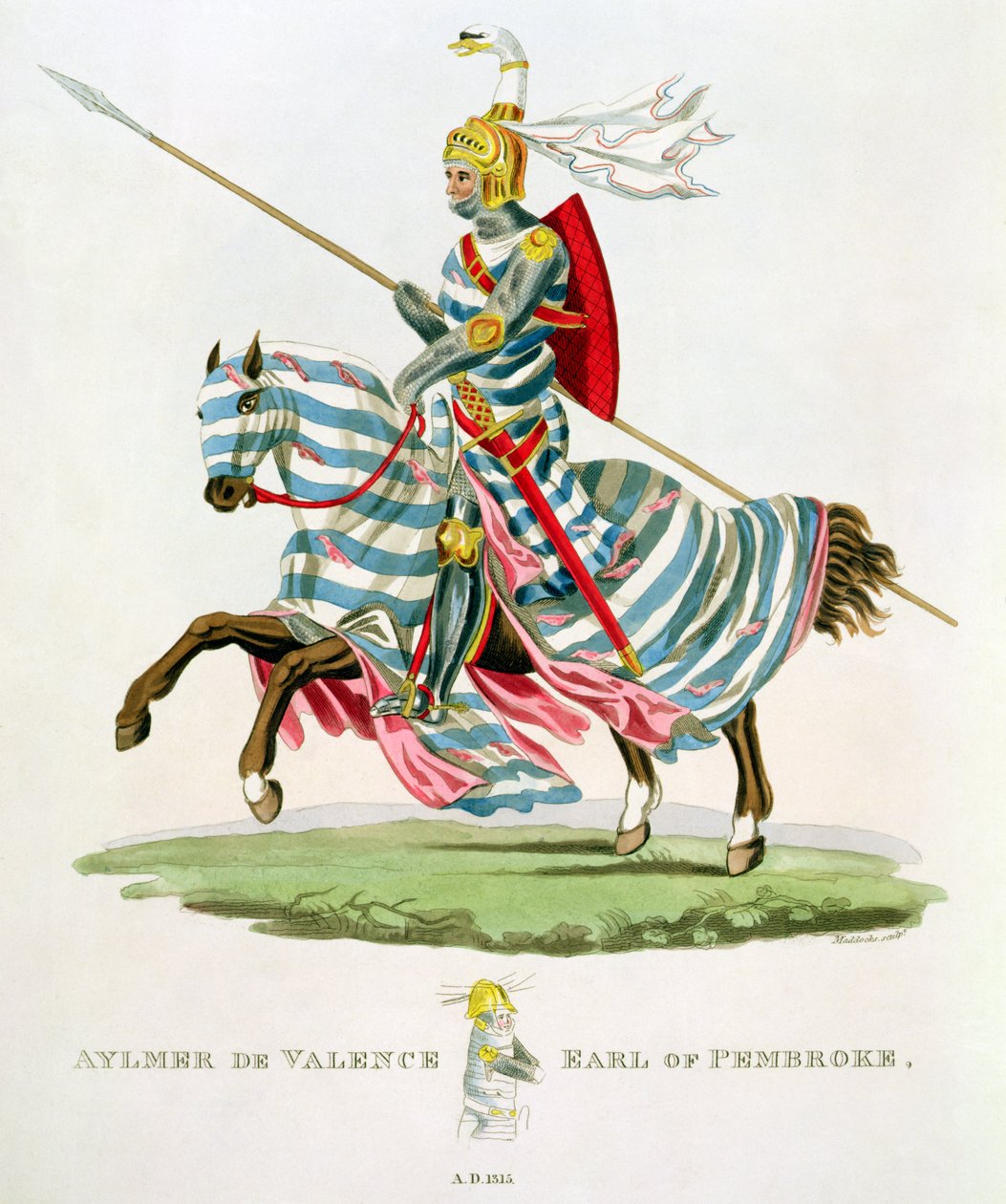 Aylmer de Valence, Pembroke grófja (1265-1324), 1315, vésette W. Maddocks, Samuel Rush Meyrick „Ancient Armour” című művéből, 1824 alkotó: English School