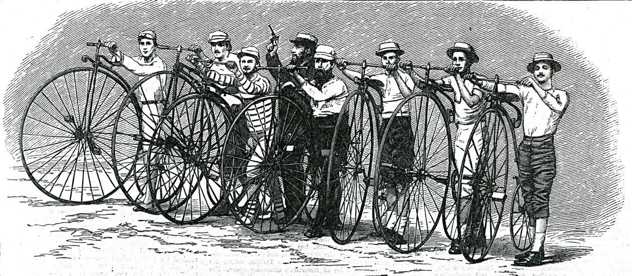 Kerékpárverseny Bathból Londonba – A start, illusztráció a „The Graphic”-ból, 1874. augusztus 15. alkotó: English School