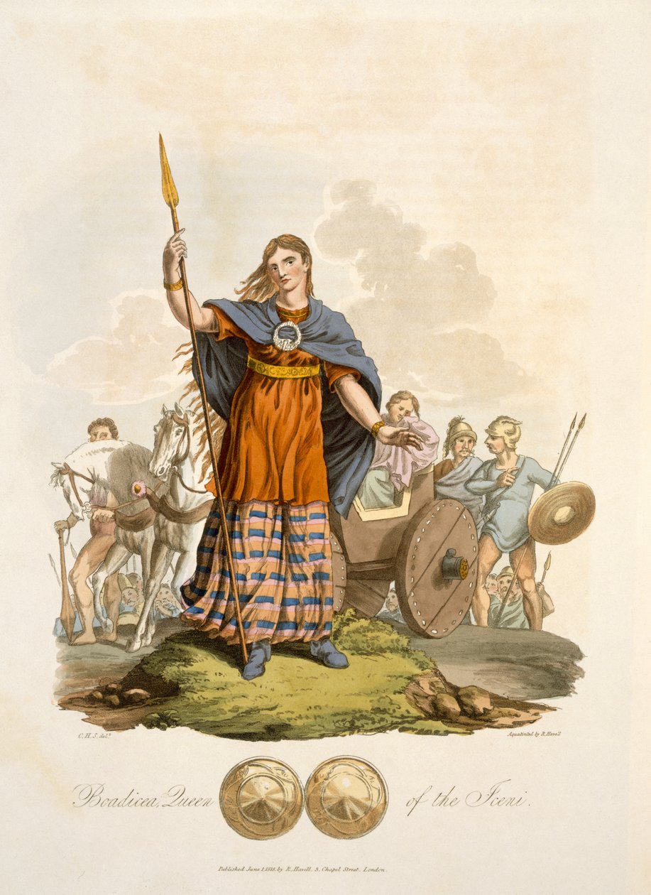 Boadicea, Iceni királynője, eng. szerző: Richard Havell the Elder, pub. 1815 (kézzel színezett metszet) alkotó: English School