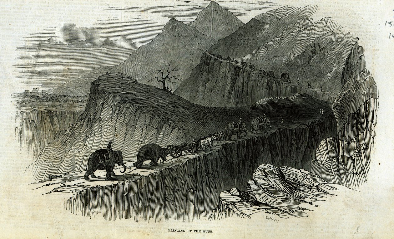 A fegyverek előhozása a The Illustrated London News-ból, 1846. augusztus 15. alkotó: English School