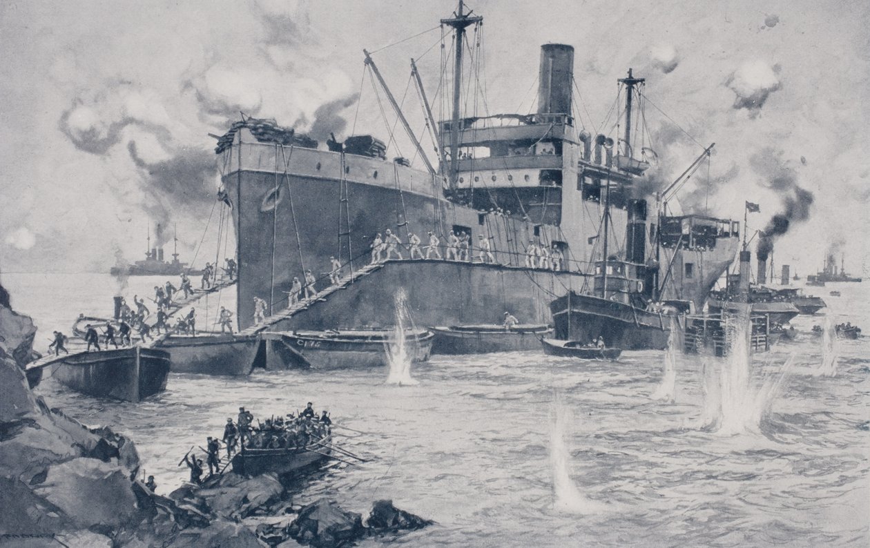Brit csapatok partraszállás Seddul Bahrnál, Gallipoliban, 1915. április 15 alkotó: English School