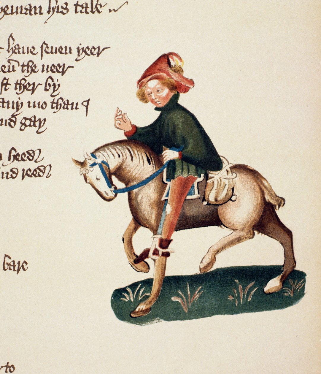 Canons Yeoman, részlet a Canterbury mesékből, Geoffrey Chaucer (c.1342-1400) Ellesmere-kézirat, fakszimile kiadás, 1911 (az eredeti részleteket lásd: 21935) alkotó: English School