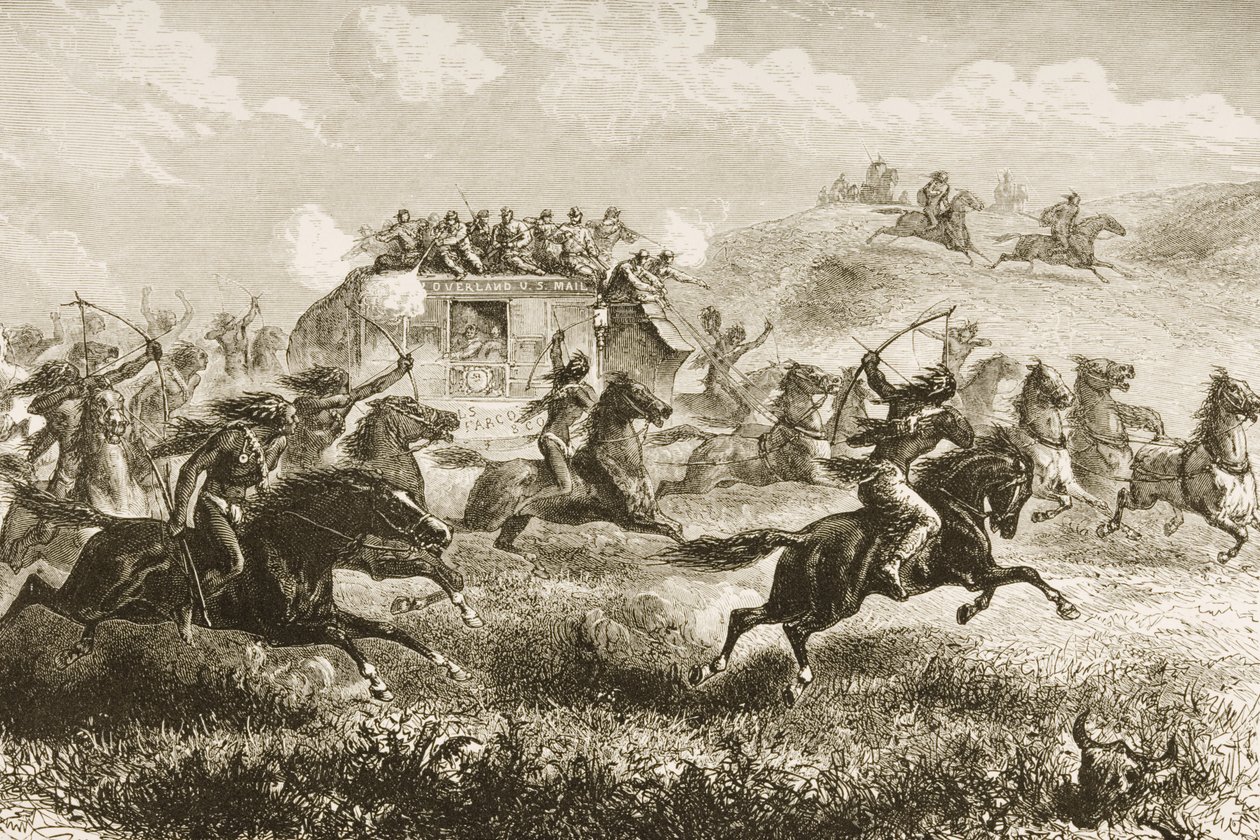 Az Egyesült Államok leveleinek szállítása Sierra Nevadán keresztül 1860-ban, az „American Pictures”-ből, a The Religious Tract Society, 1876 alkotó: English School