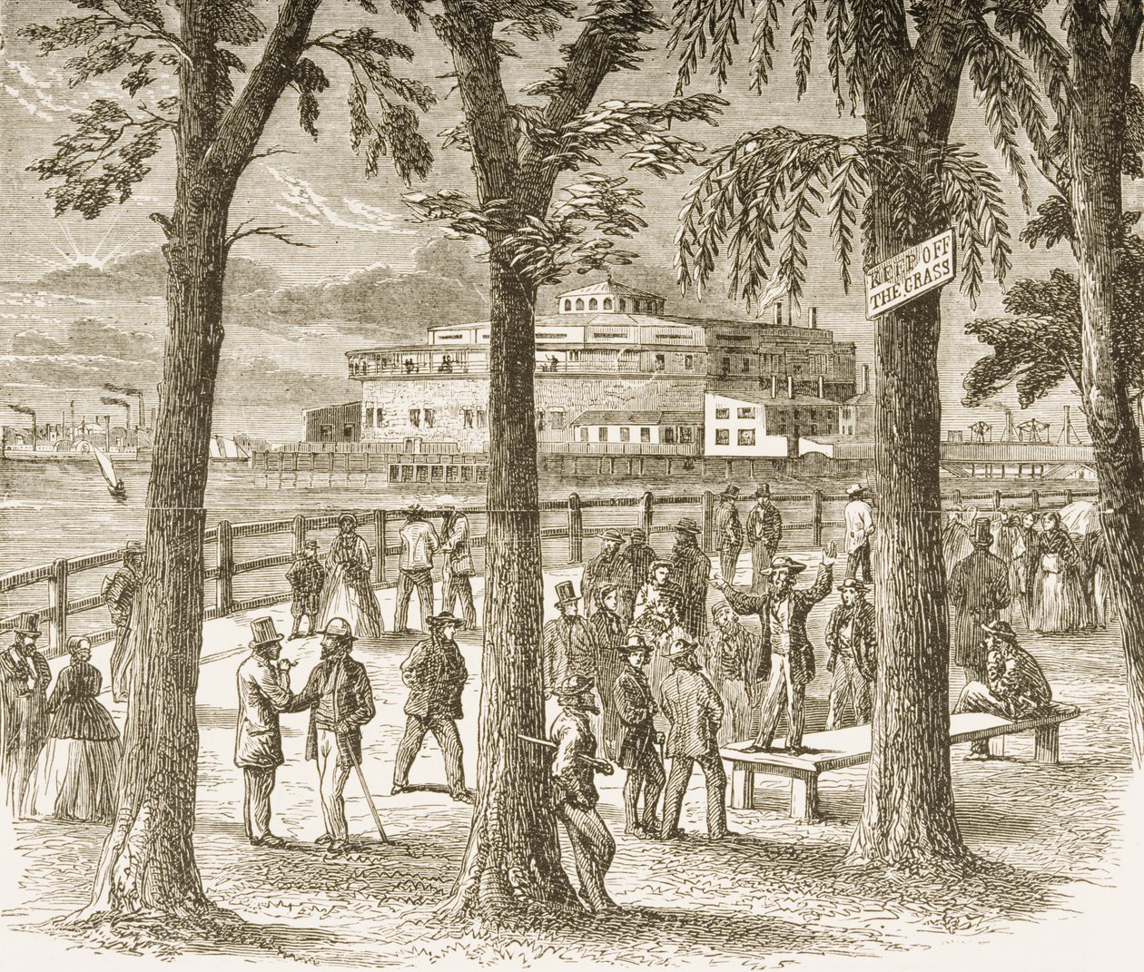 Castle Garden és Battery Park, New York, 1870 körül, a Religious Tract Society által 1876-ban kiadott „American Pictures”-ből alkotó: English School