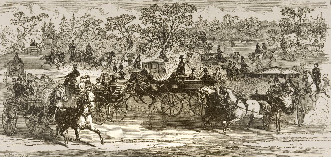 Central Park Drive, New York, 1870 körül, a Religious Tract Society által kiadott „American Pictures”-ből, 1876 alkotó: English School