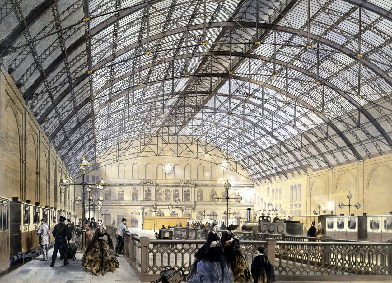 Charing Cross pályaudvar, a Kell Brothers által metszett, 1860-as évek végén alkotó: English School