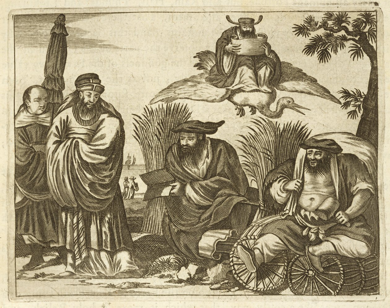 Kínai kereskedők, akik jósnőkkel konzultálnak a biztonságos utazás érdekében, illusztráció a kínai nagykövetségek leírásából, 1690 alkotó: English School
