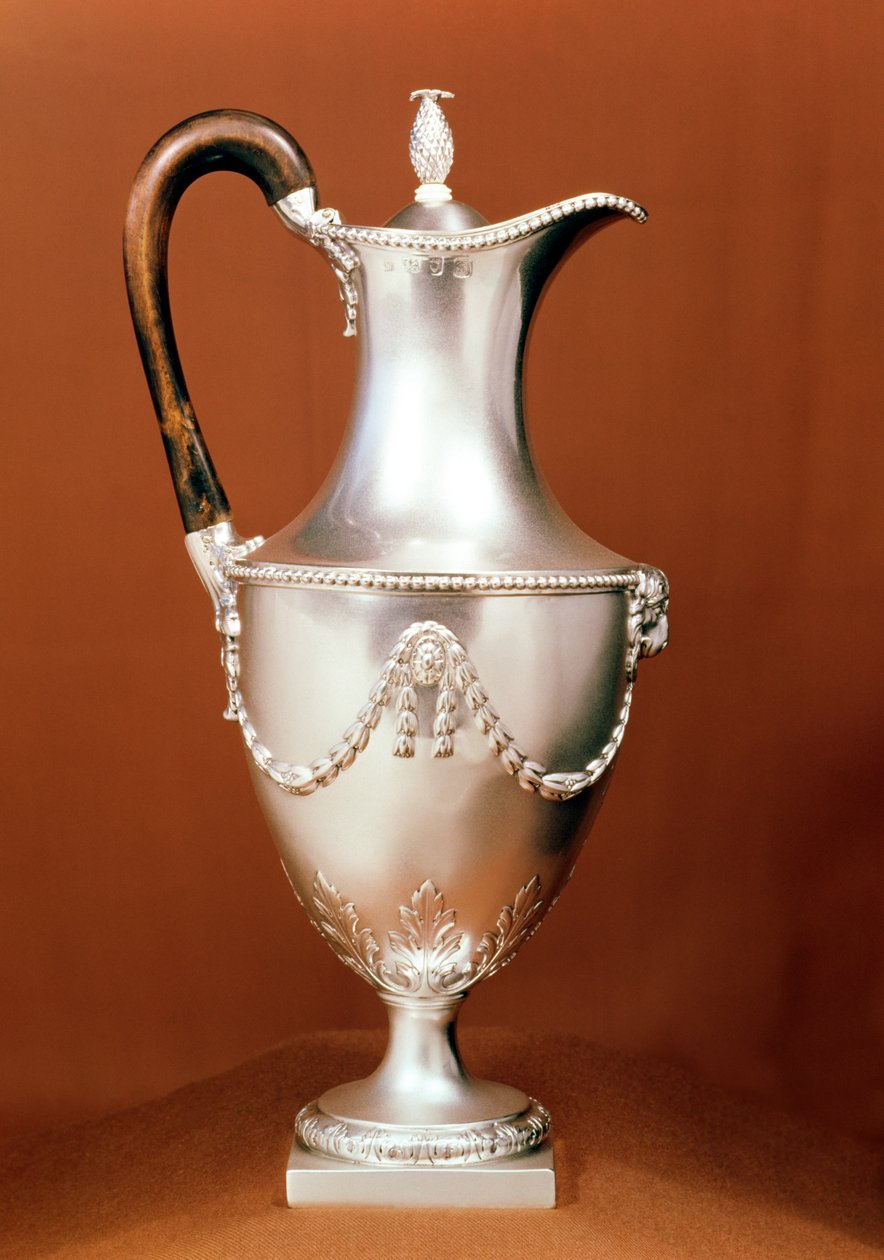 Csokoládéfazék, repofa kialakítással és hajszával, Ádám stílusú, 1773-4 (ezüst) alkotó: English School