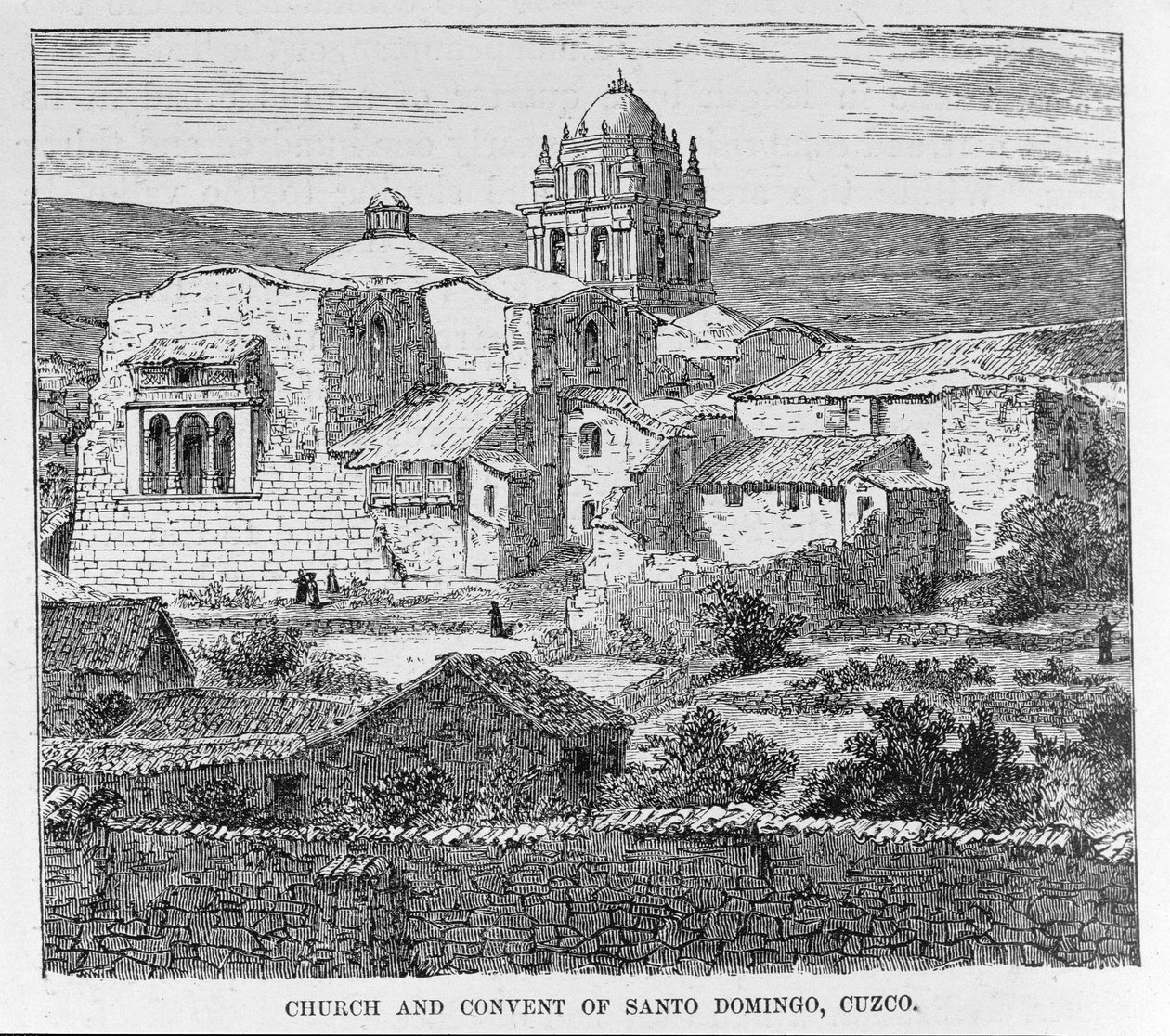 Santo Domingo temploma és kolostora, Cusco, Peru, E. George Squier „Incidents of Travel and Exploration in the Land of the Inka” című könyvéből. 1878-ban alkotó: English School