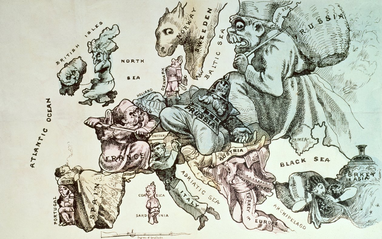 Frederick Rose képregényes európai térképe, 1870 körül alkotó: English School