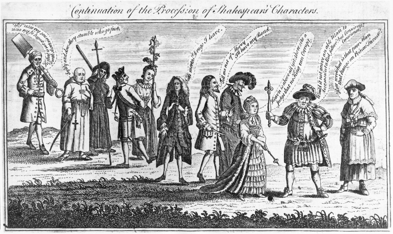 Shakespeare karakterei körmenetének folytatása a jubileumi ünnepségek alatt, 1769 alkotó: English School